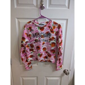 Moschino Couture Pink Rose Print Sweatshirt Cropped Long Sleeve Women's - Size 8